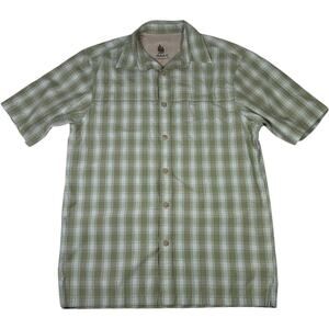 Bass Men’s Green Plaid Short Sleeve Button Up Shirt Outdoor Hiking Casual Size S